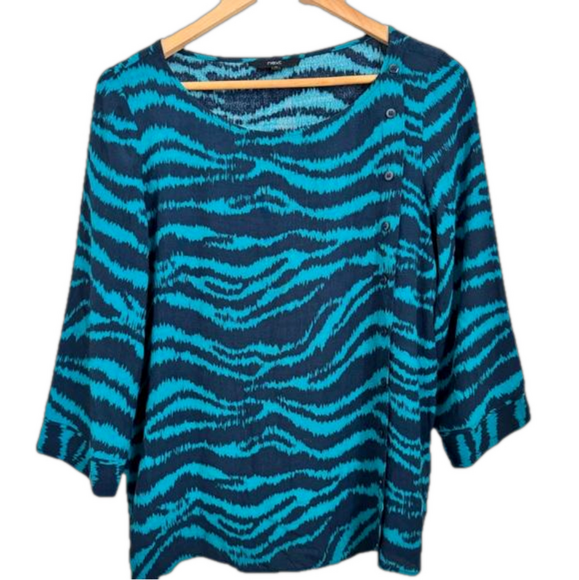 next Tops - NEXT teal and navy boat neck blouse with button detail. UK 12 (US 8)